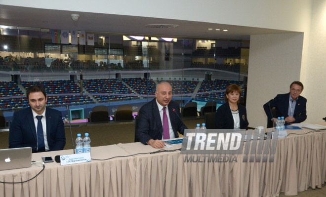 Bakıda idman gimnastikası üzrə Dünya Kubokuna gəlmiş nümayəndə heyəti rəhbərləri və üzvlərinin görüşü keçirilib. Azərbaycan, 18 fevral, 2016